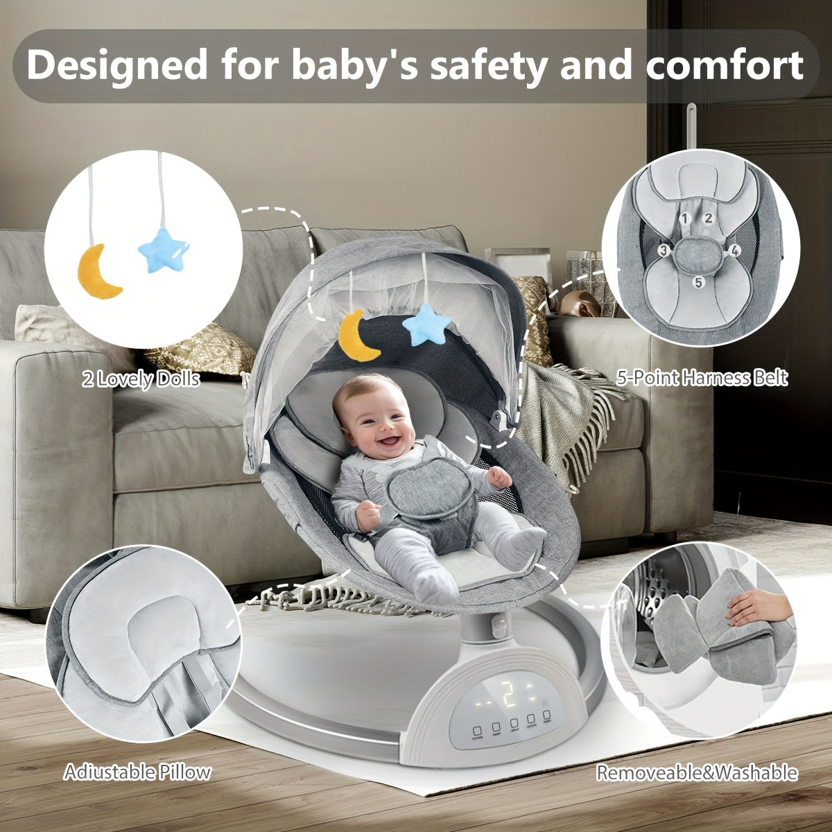 Motorized Baby Swing with Remote Control and 10 Melodies