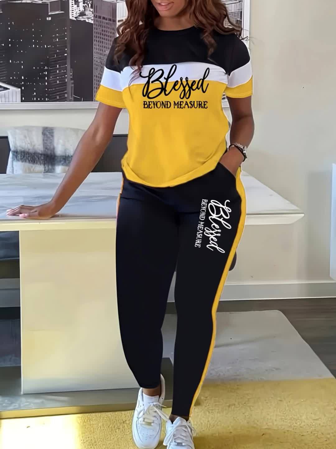 Casual Plus Size Two-Piece Round Neck T-Shirt and Pants Set