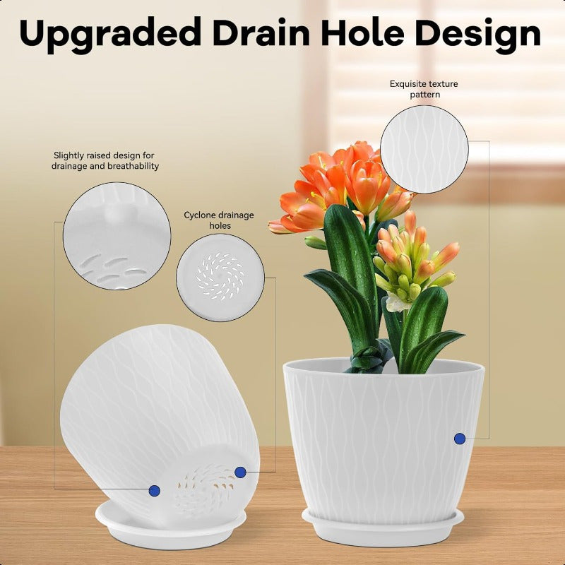 6 Inch Ceramic Plant Pots with Drainage Holes and Saucers for Indoor and Outdoor Plants Pack of 5 White Vintage Design