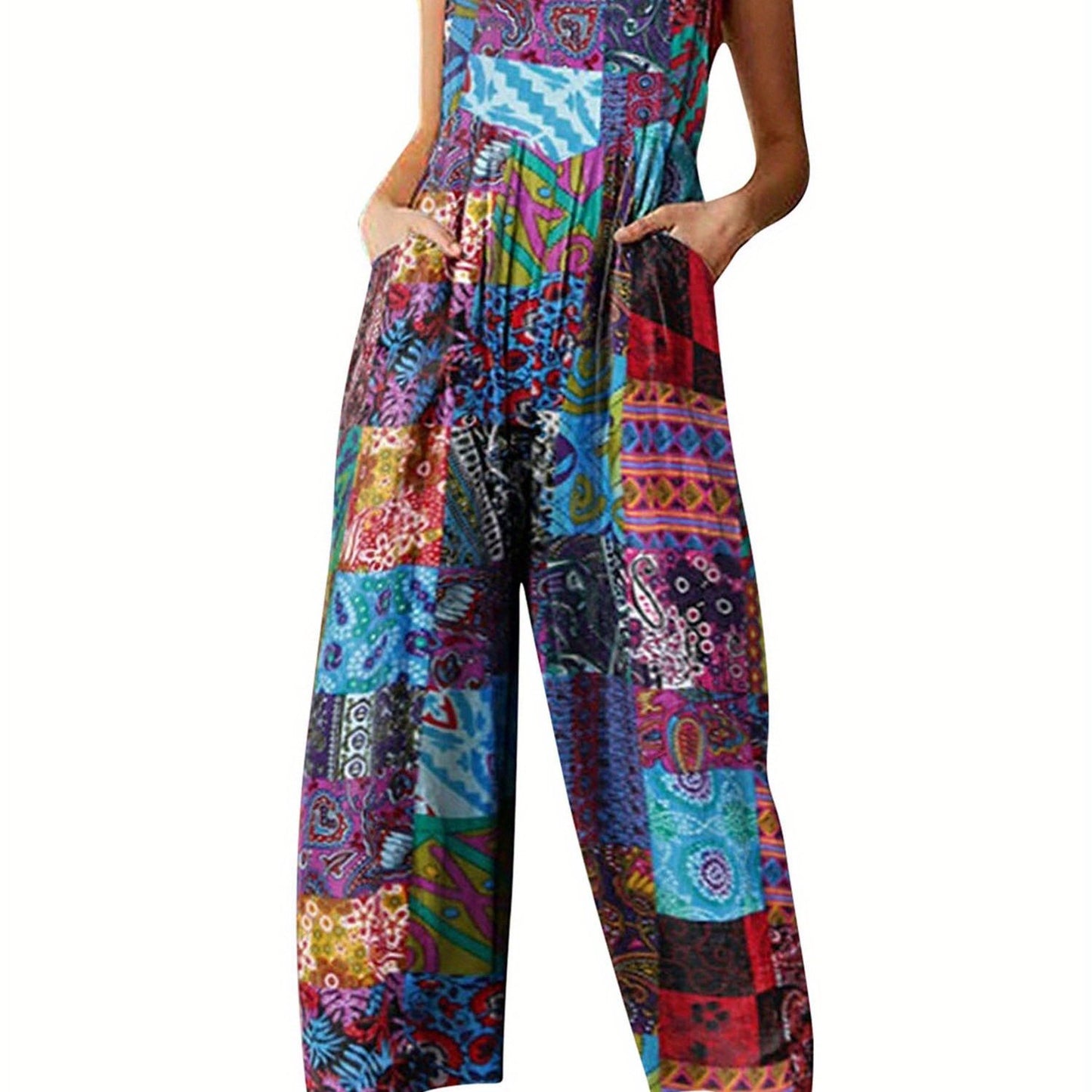 Boho Floral Print Women's Summer Jumpsuit with Pockets