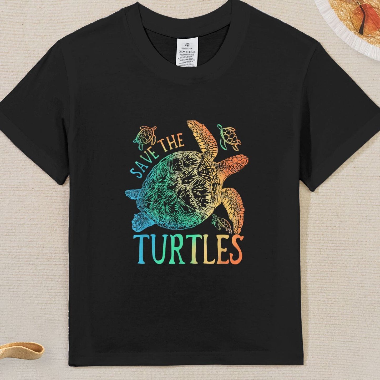 Save The Turtles Tie Dye Sea Turtle Graphic T Shirt For Kids 100 Percent Cotton Slim Fit Casual Round Neck Marine Life Awareness Top