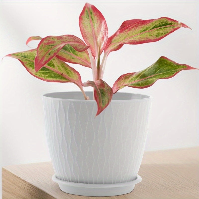 6 Inch Ceramic Plant Pots with Drainage Holes and Saucers for Indoor and Outdoor Plants Pack of 5 White Vintage Design