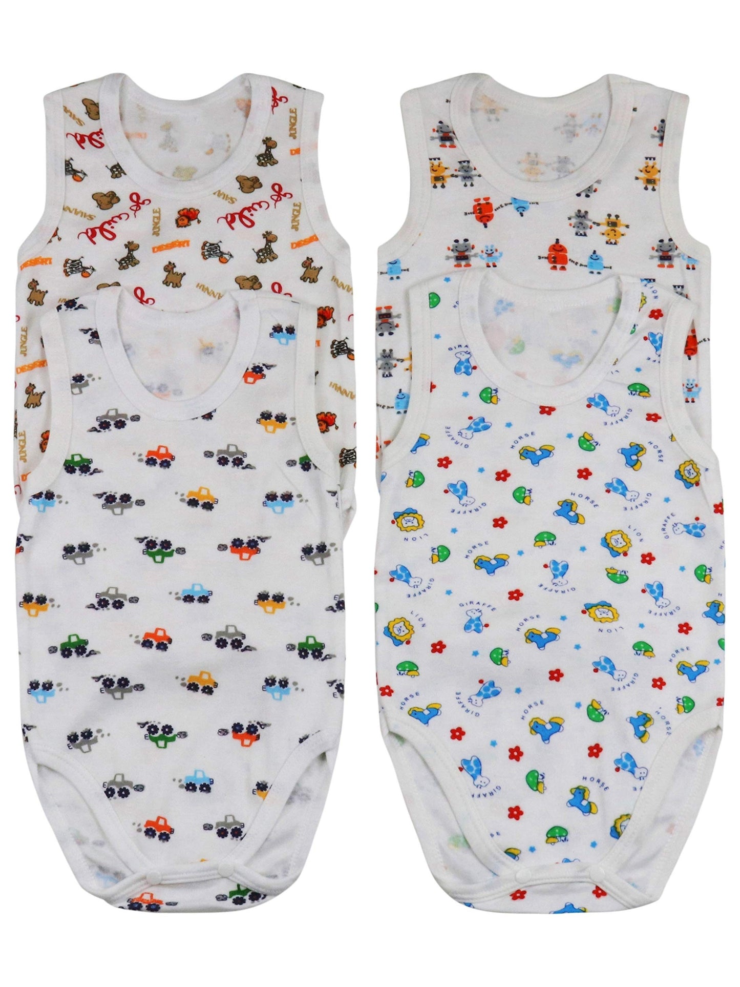 ToBeInStyle Baby Boys' Cartoon Tank Top Bodysuit 4 Pack