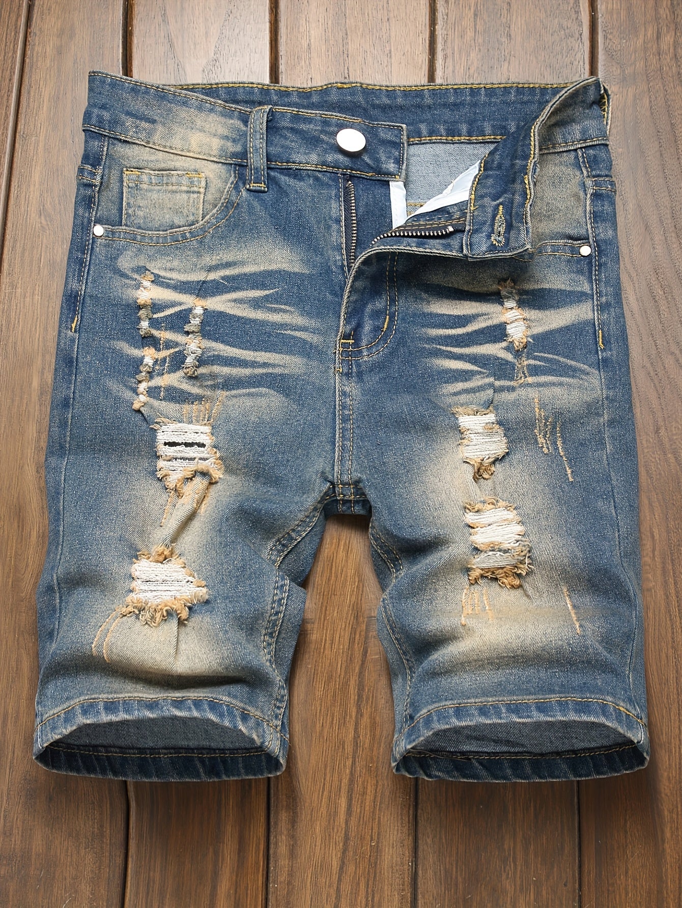 Boys Vintage Inspired Ripped Denim Shorts Stretchy Casual Summer Wear with Elastic Waistband
