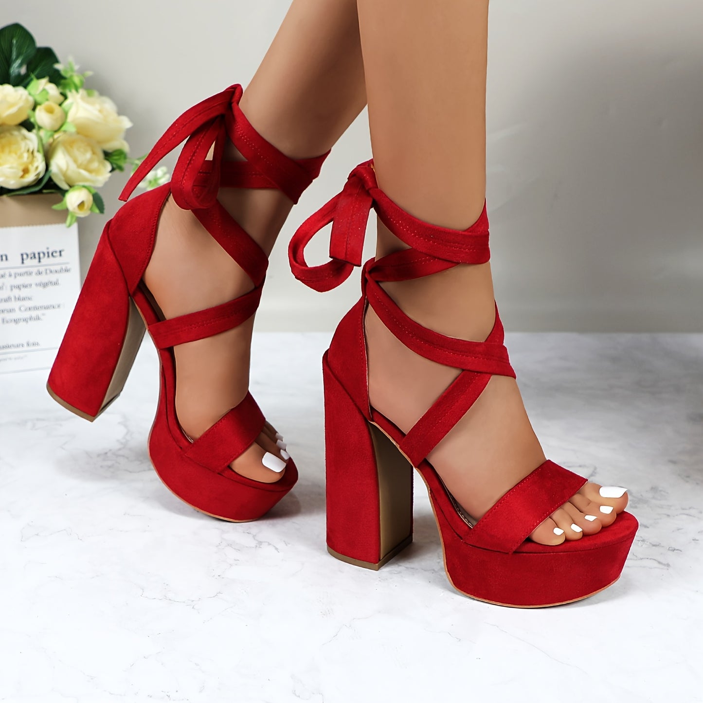 Glaze Women's Lace Up Platform Block Heel Sandals Comfortable Sexy Charming Cute