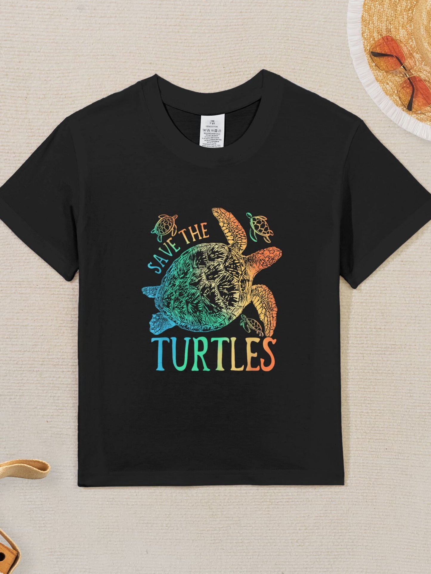 Save The Turtles Tie Dye Sea Turtle Graphic T Shirt For Kids 100 Percent Cotton Slim Fit Casual Round Neck Marine Life Awareness Top