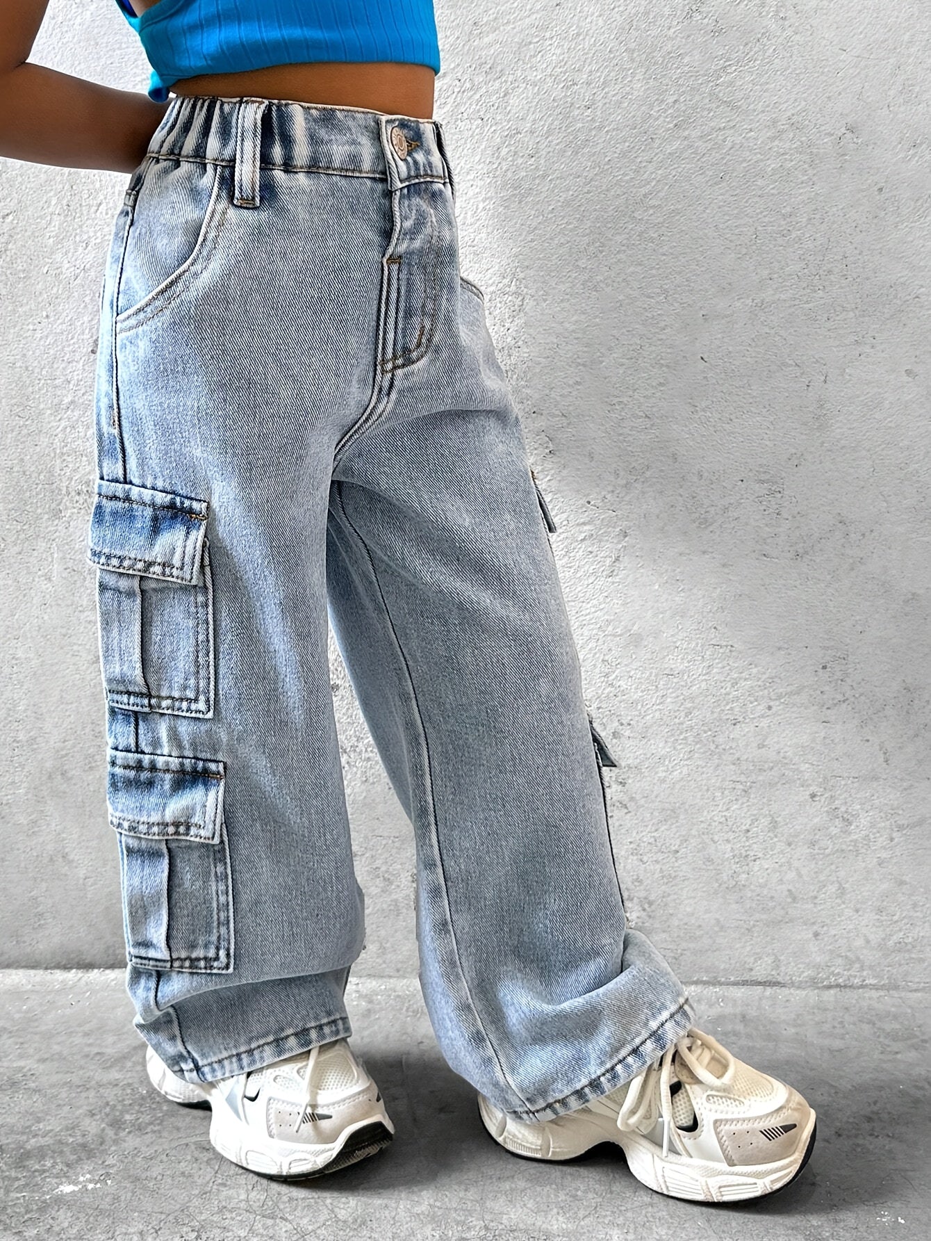Girls New Fashionable Casual Baggy Jeans With Pockets