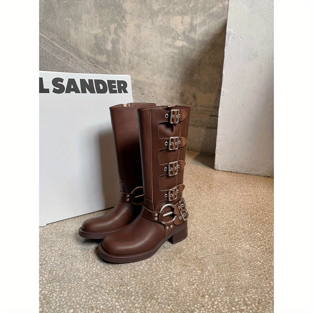 Women's Knee-High Cowboy Boots with Cushioned Insole and Buckles