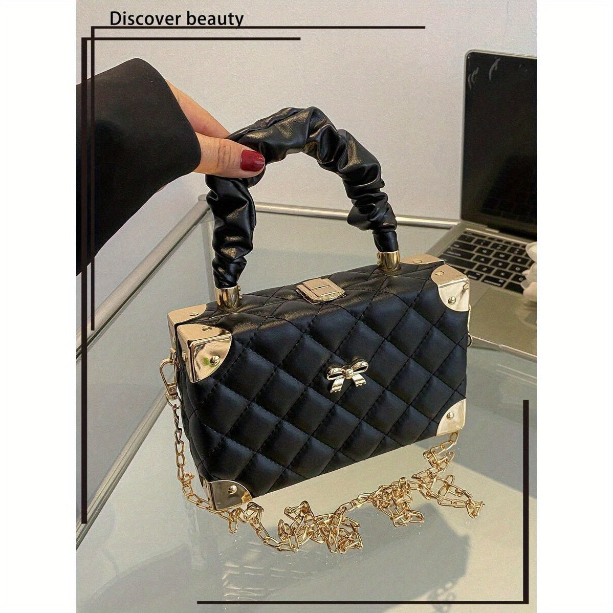 Quilted Cloud-Shaped Mini Box Bag with Bow Detail