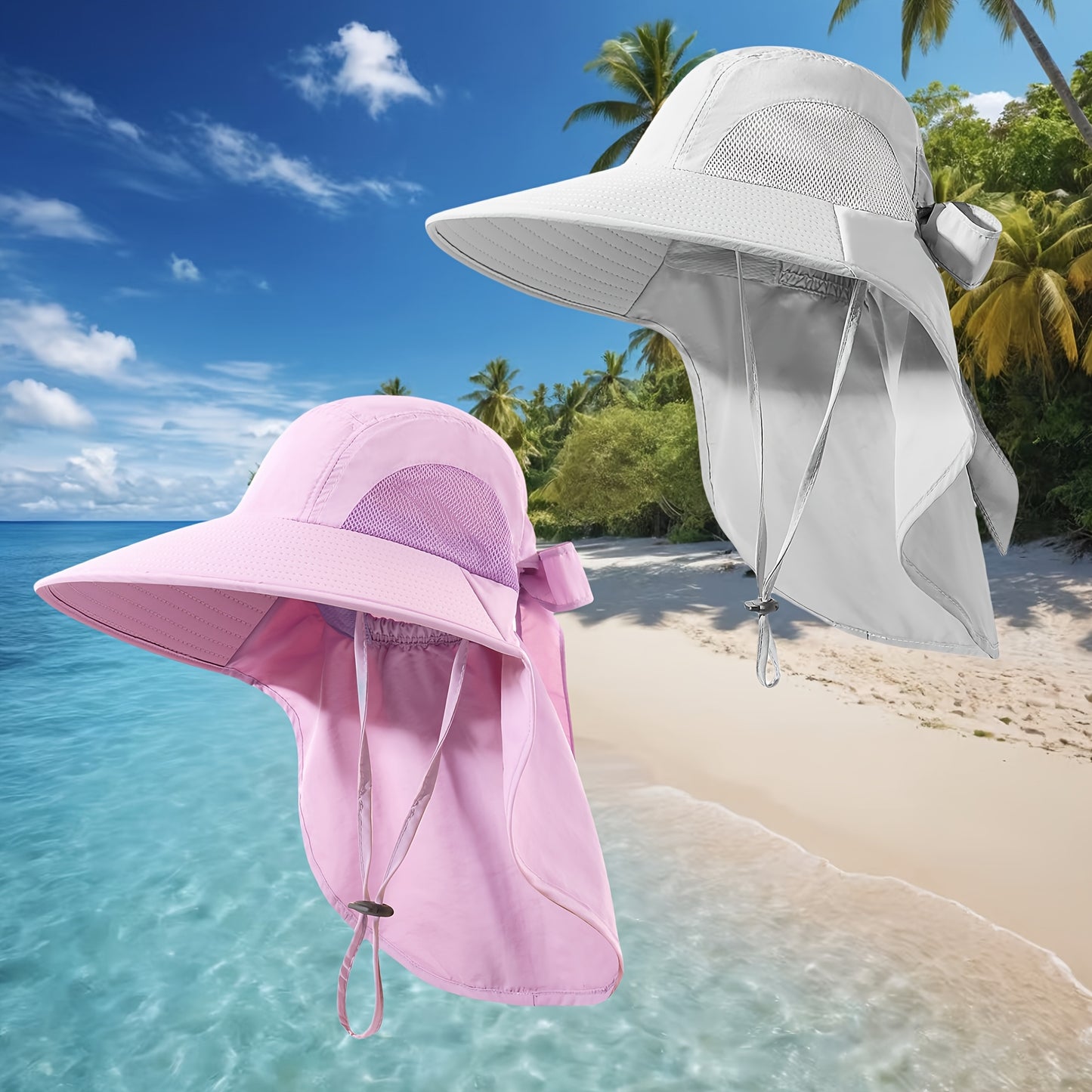 Foldable Women's Wide Brim Sun Hat with Neck Flap