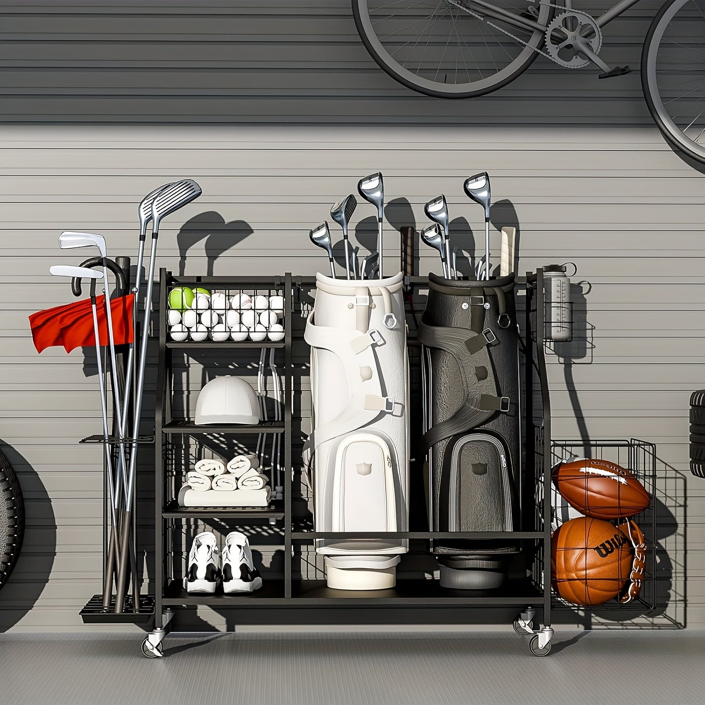 Golf Equipment Organizer With Wheels For Home And Garage