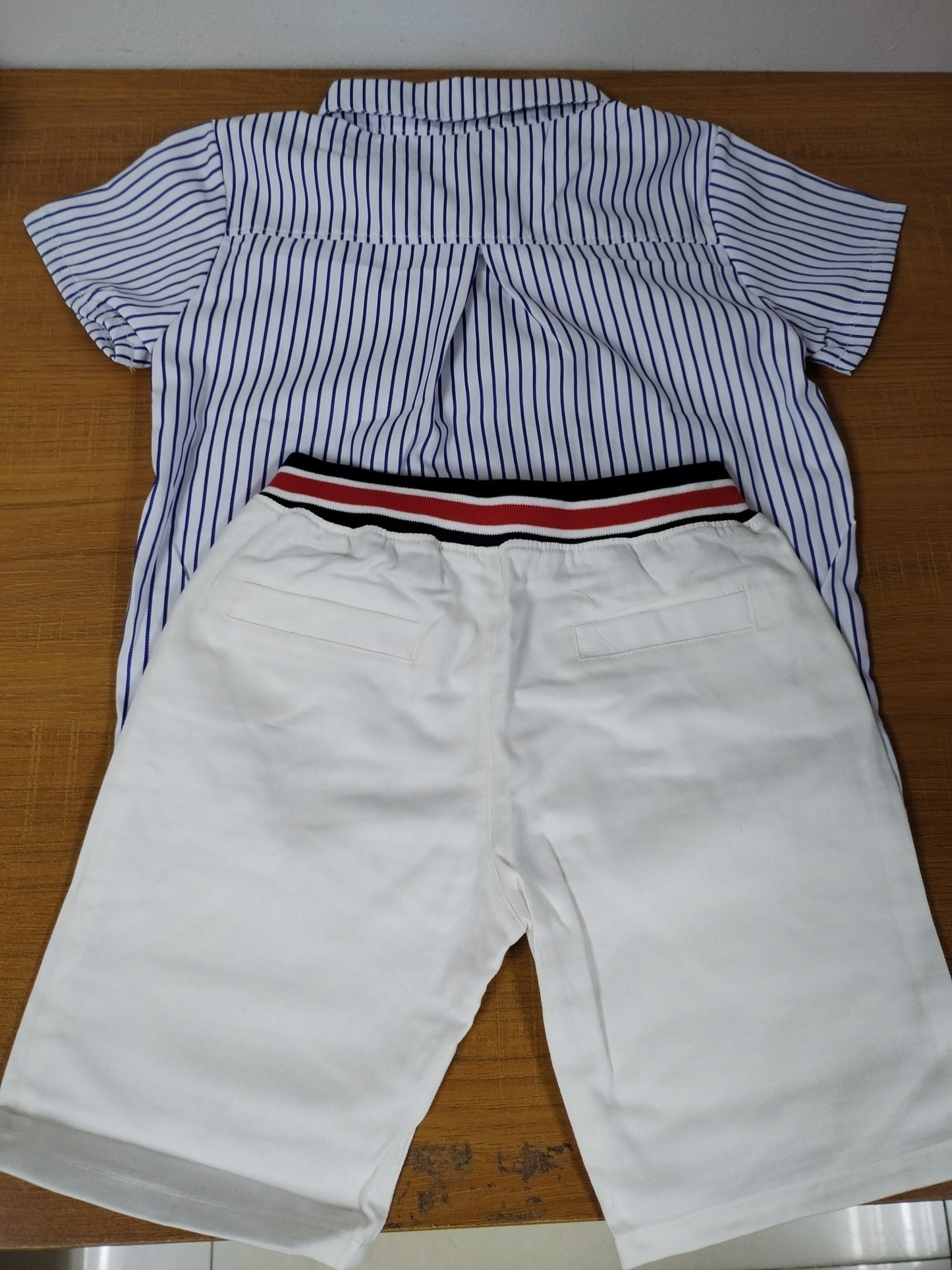 Boys Summer New European American Style Korean Short Sleeved Shirt Elastic Shorts Set Two Pieces