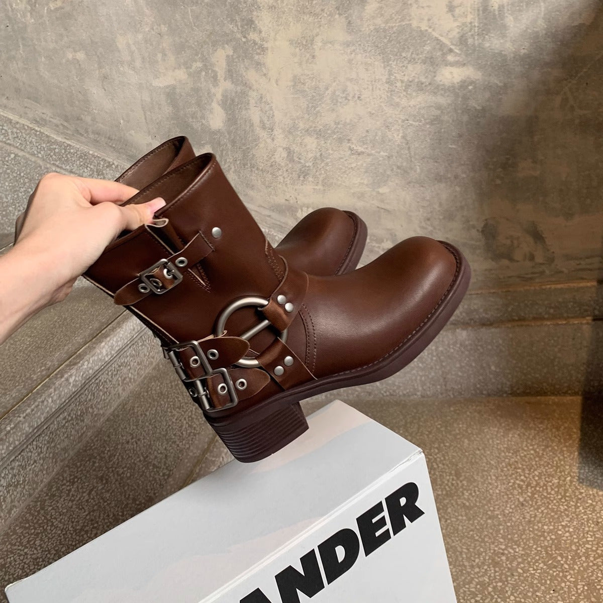 Women's Knee-High Cowboy Boots with Cushioned Insole and Buckles