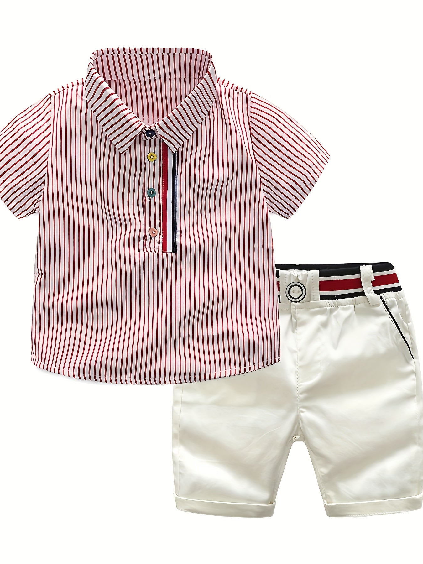 Boys Summer New European American Style Korean Short Sleeved Shirt Elastic Shorts Set Two Pieces