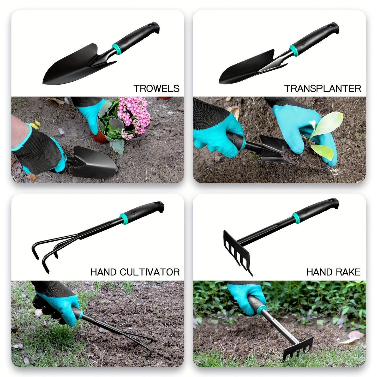 9 Piece Garden and Bonsai Care Tool Kit with Ergonomic Trowel 2 in 1 Hoe Rake Non Slip Shears Claw Gloves and Sprayer Bottle Durable Stainless Steel in Green and Black Perfect for Digging Weeding and Planting