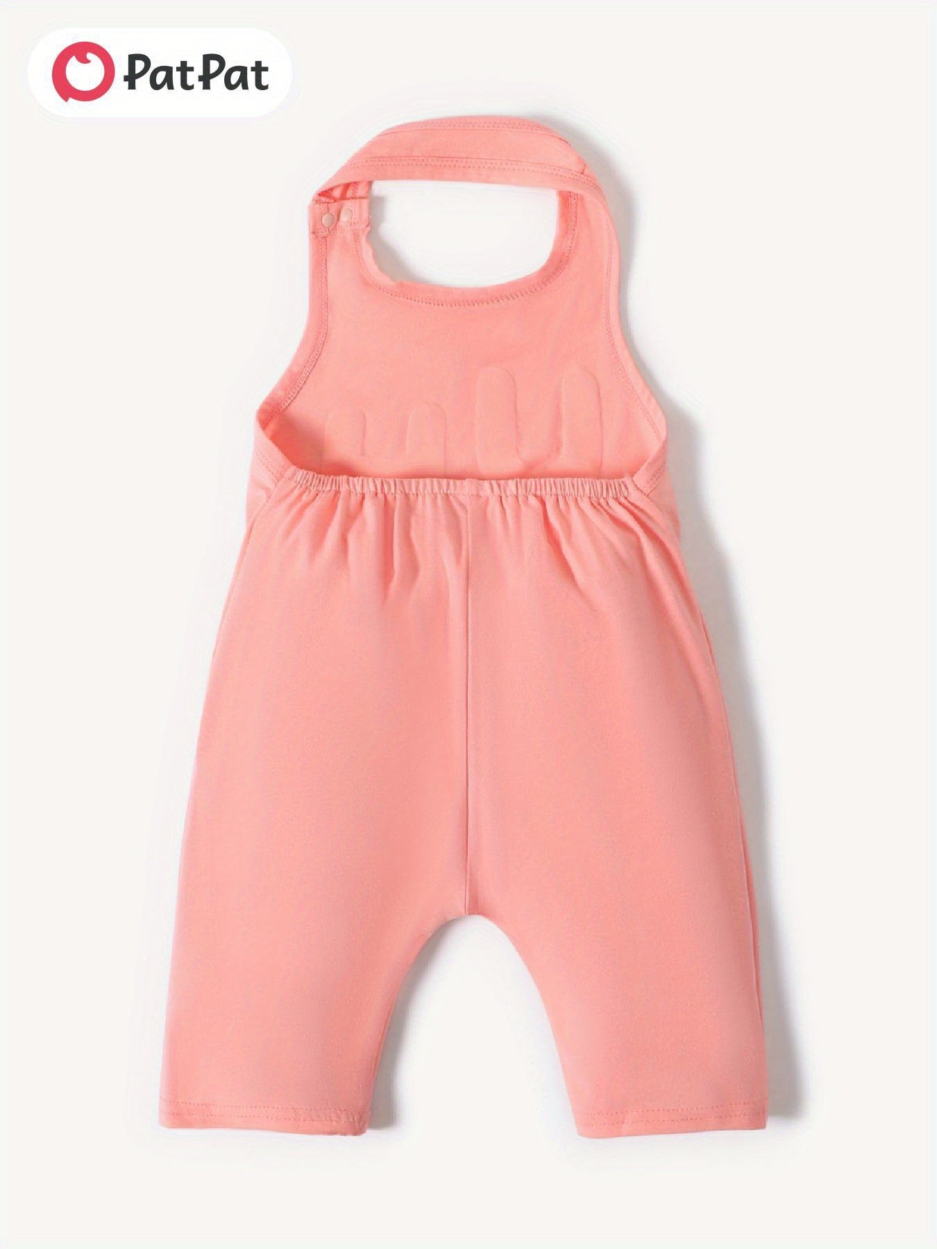 Stylish PatPat Baby Girl Boy Loose Letters Print Sleeveless Summer Backless Halter Jumpsuit for Outdoor Use