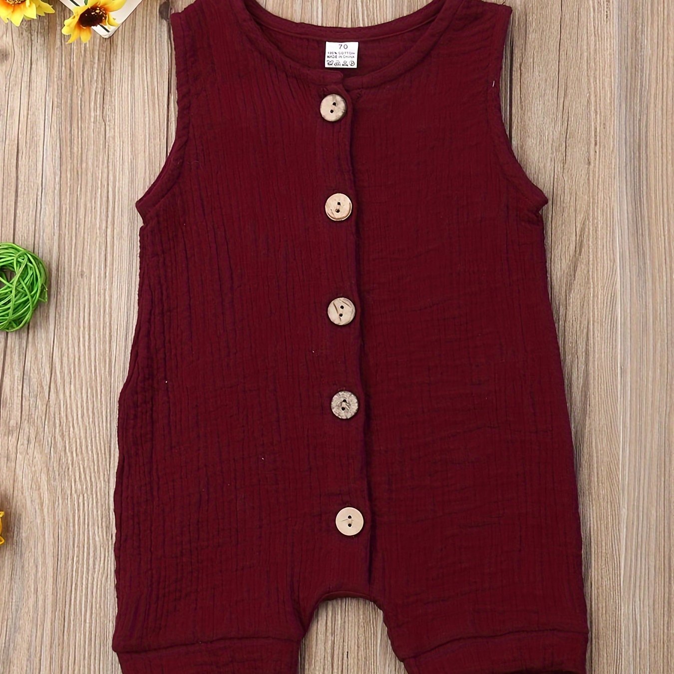 Newborn Baby Boy Sleeveless Solid Color Jumpsuit Crew Neck Button Romper Playsuit Summer Outdoor Clothes