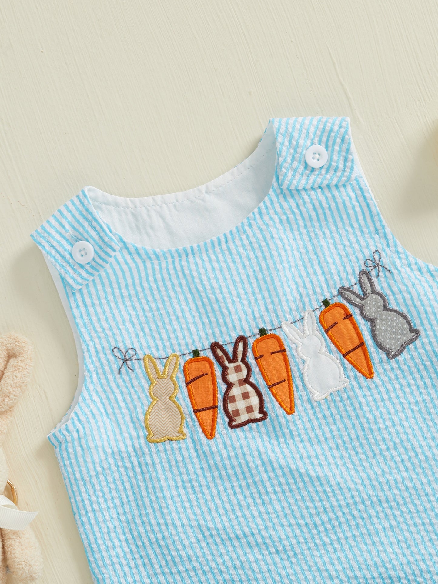 Toddler Girls Boys Overall Rompers Easter Clothes Rabbit Carrot Embroidered Sleeveless Baby Bodysuits Jumpsuits for Outdoor Fun