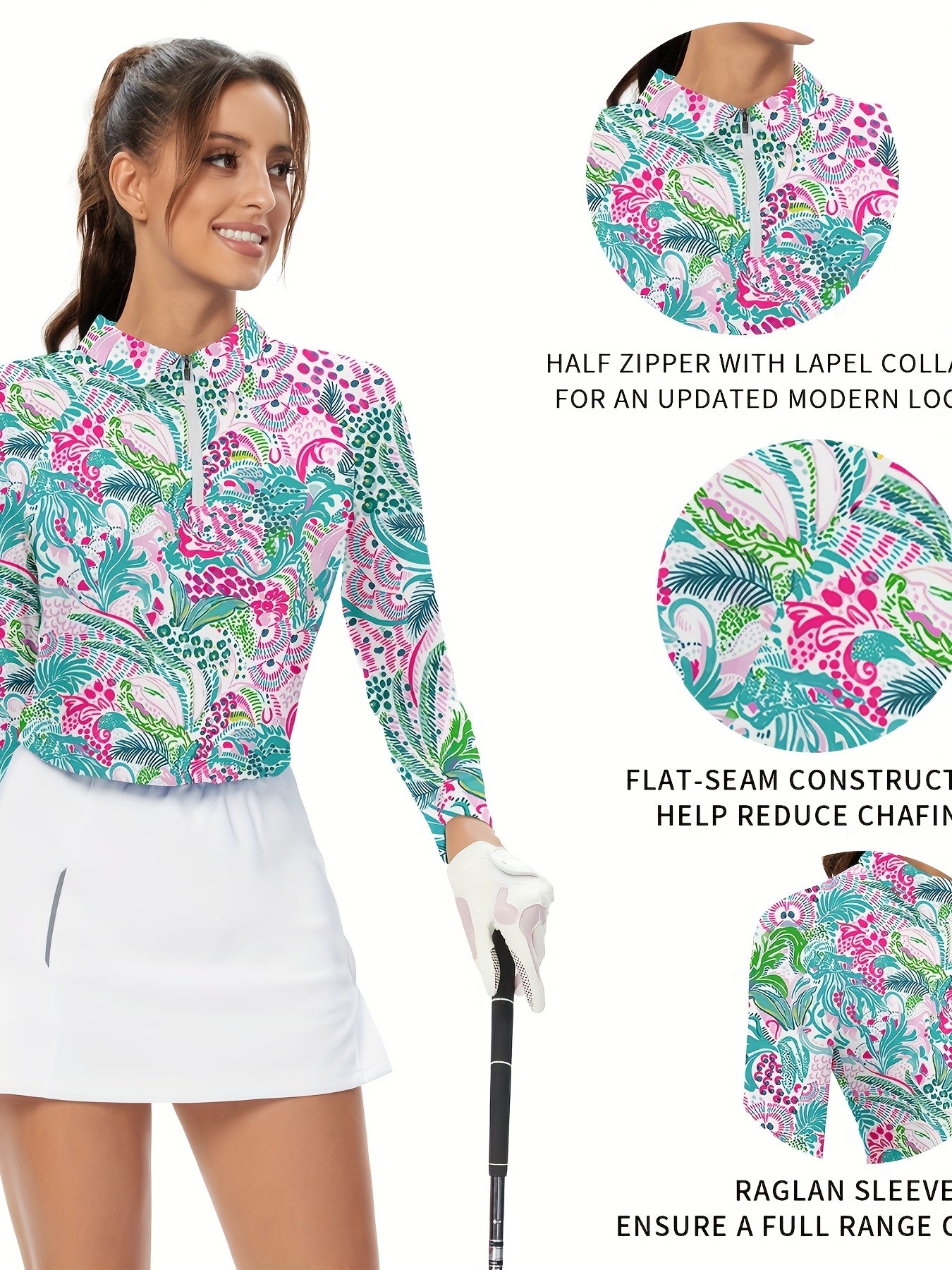 Women's Moisture Wicking Half Zip Golf and Tennis Pullover