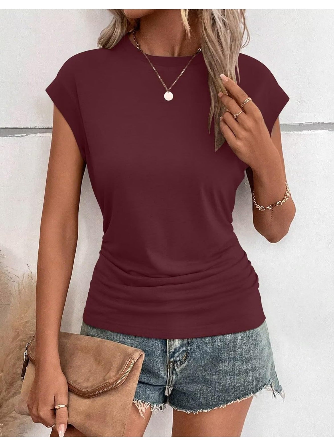 3-Pack Women's Cap Sleeve Crewneck T-Shirts for Versatile Style