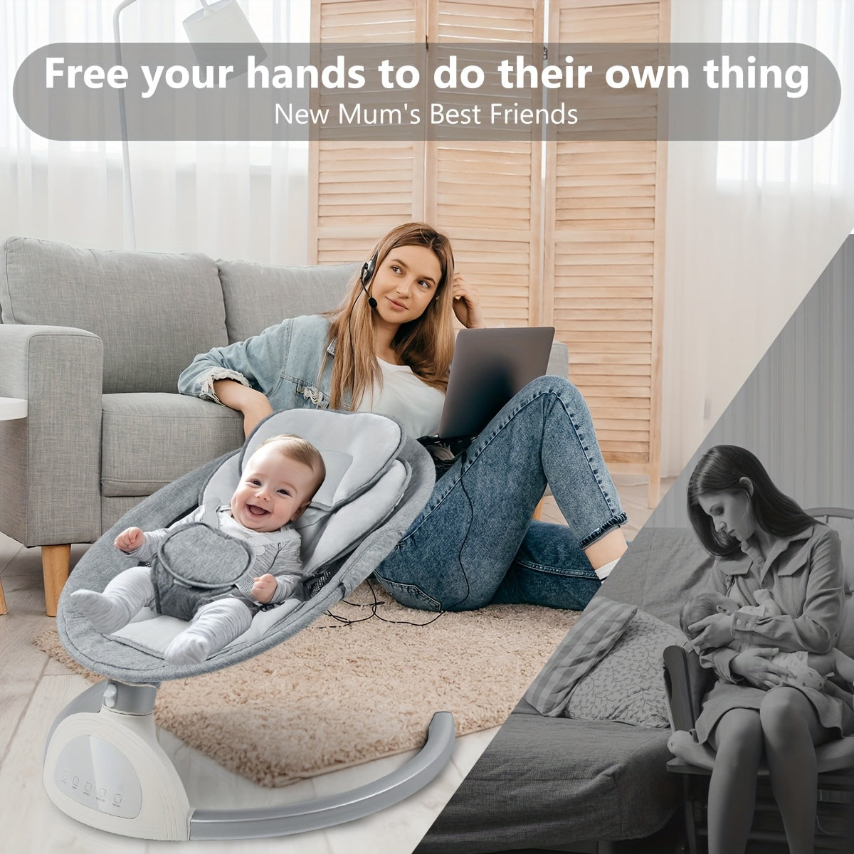 Motorized Baby Swing with Remote Control and 10 Melodies