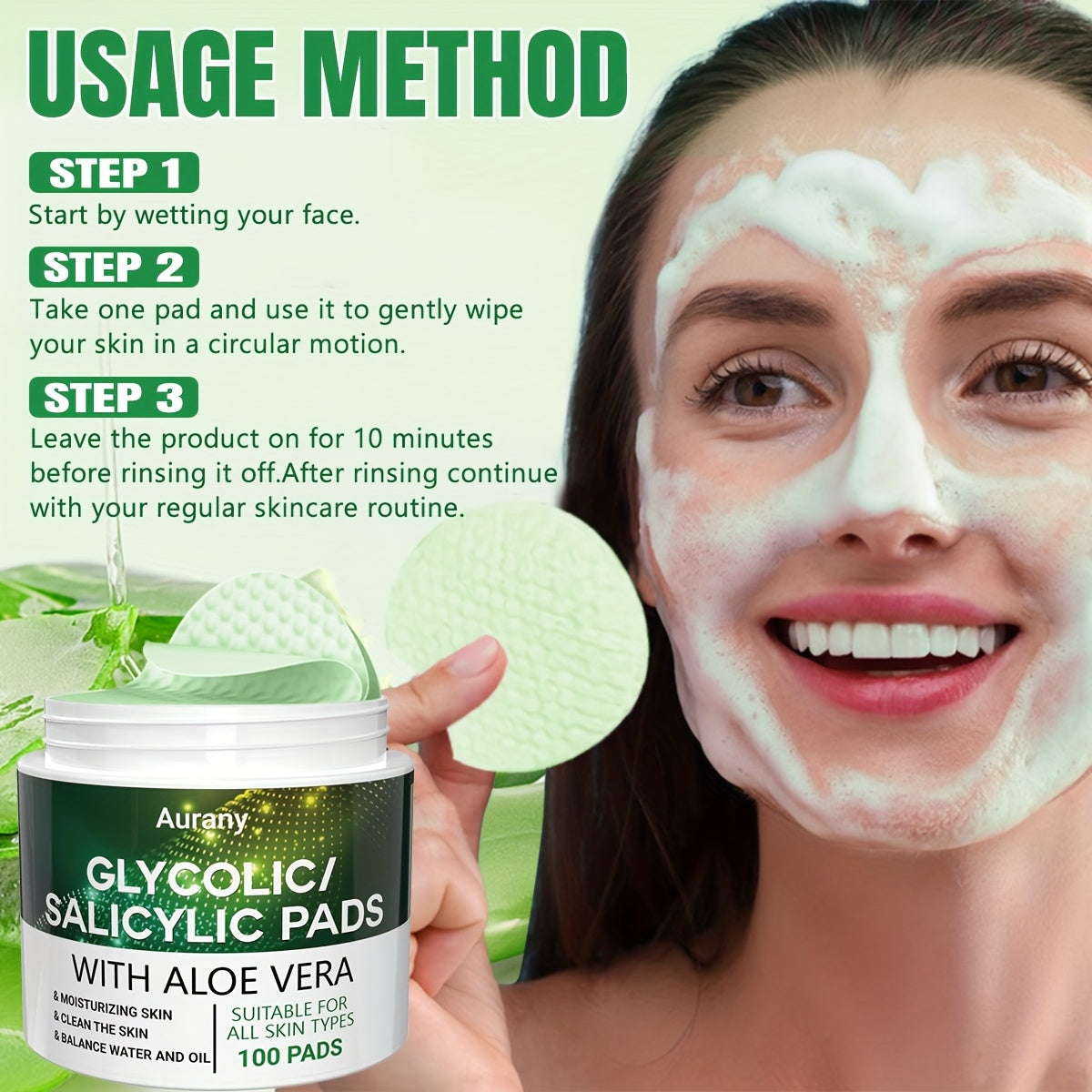 Aurany Glycolic and Salicylic Acid Moisturizing Facial Cleansing Pads