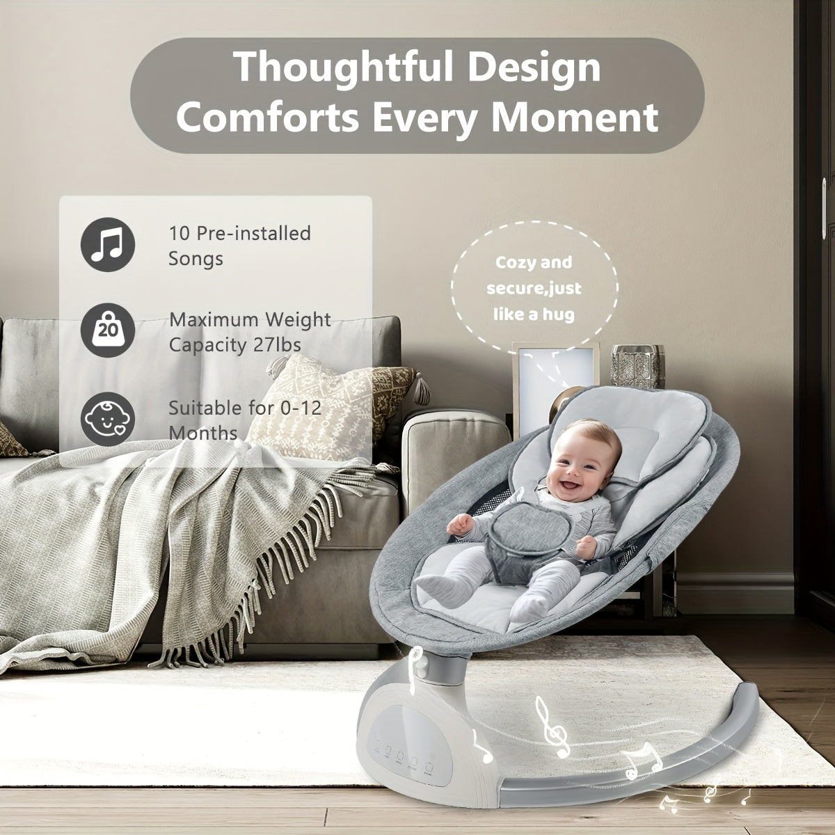 Motorized Baby Swing with Remote Control and 10 Melodies