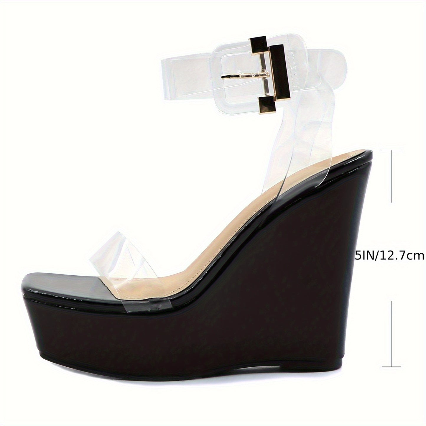 Women's Transparent Ankle Strap Chunky High Quality Platform Wedge Sandals Open Toe PU Cover TPU Sole for Weddings Parties Events Durable Rubber Sole