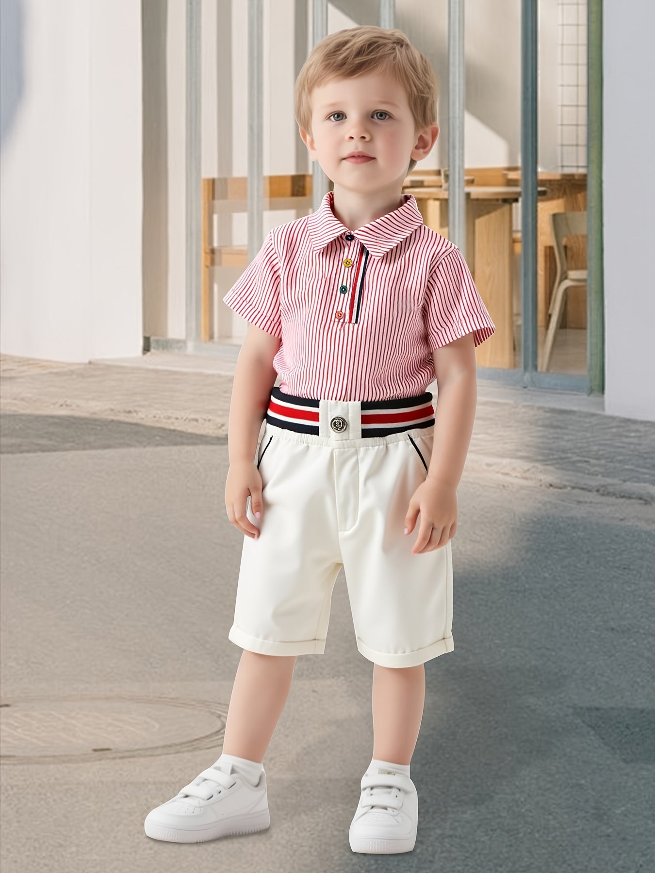 Boys Summer New European American Style Korean Short Sleeved Shirt Elastic Shorts Set Two Pieces
