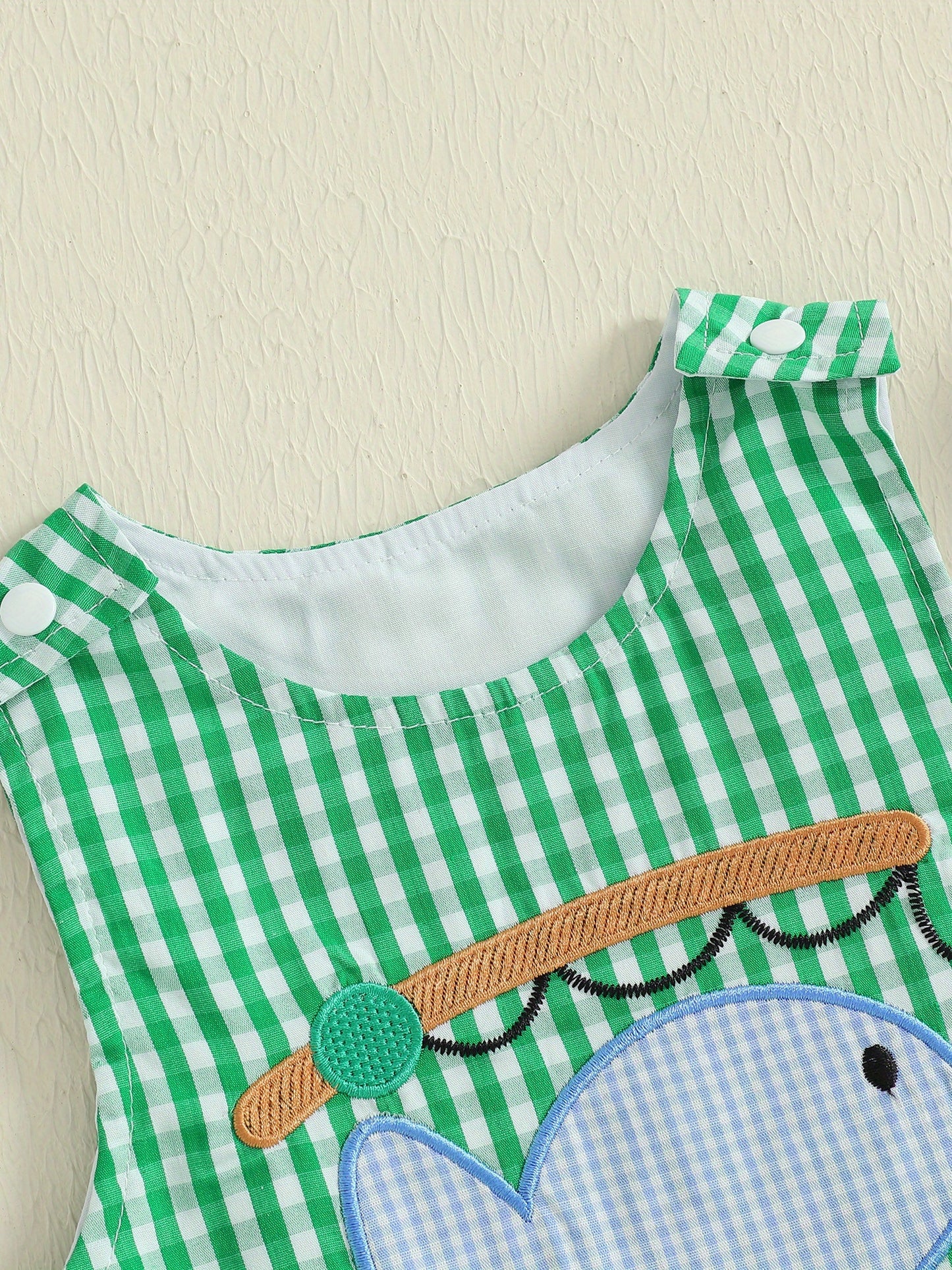 Baby Boys Summer Romper Embroidered Fish Plaid Sleeveless Jumpsuit Loose Fit Machine Washable Infant Overalls Newborn Breathable Casual Outfit Easy Diaper Change Soft Text