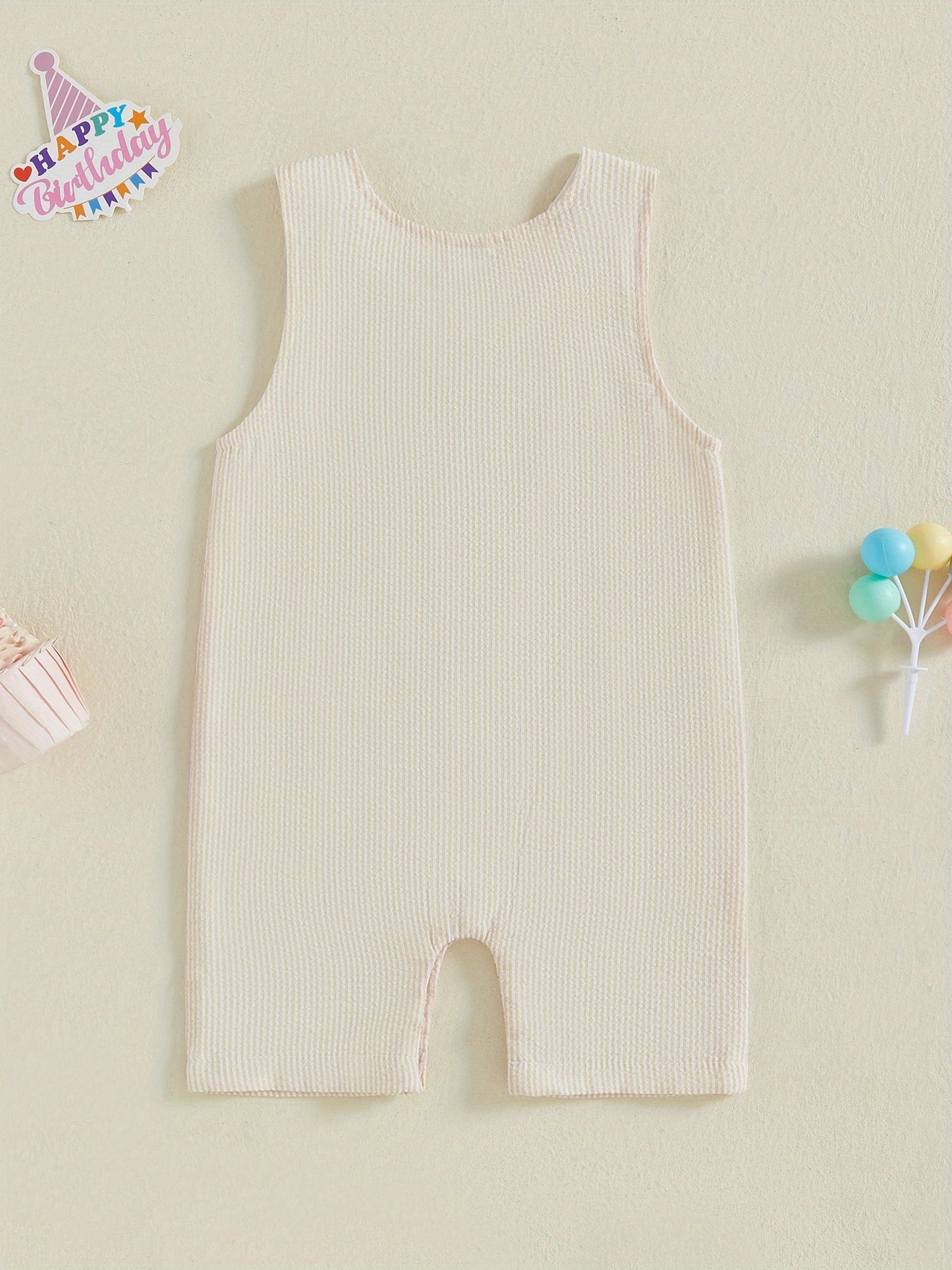 Baby Boys Rompers Birthday Clothes Cake Embroidery Stripe Summer Sleeveless Overalls Bodysuits Jumpsuits for Outdoor