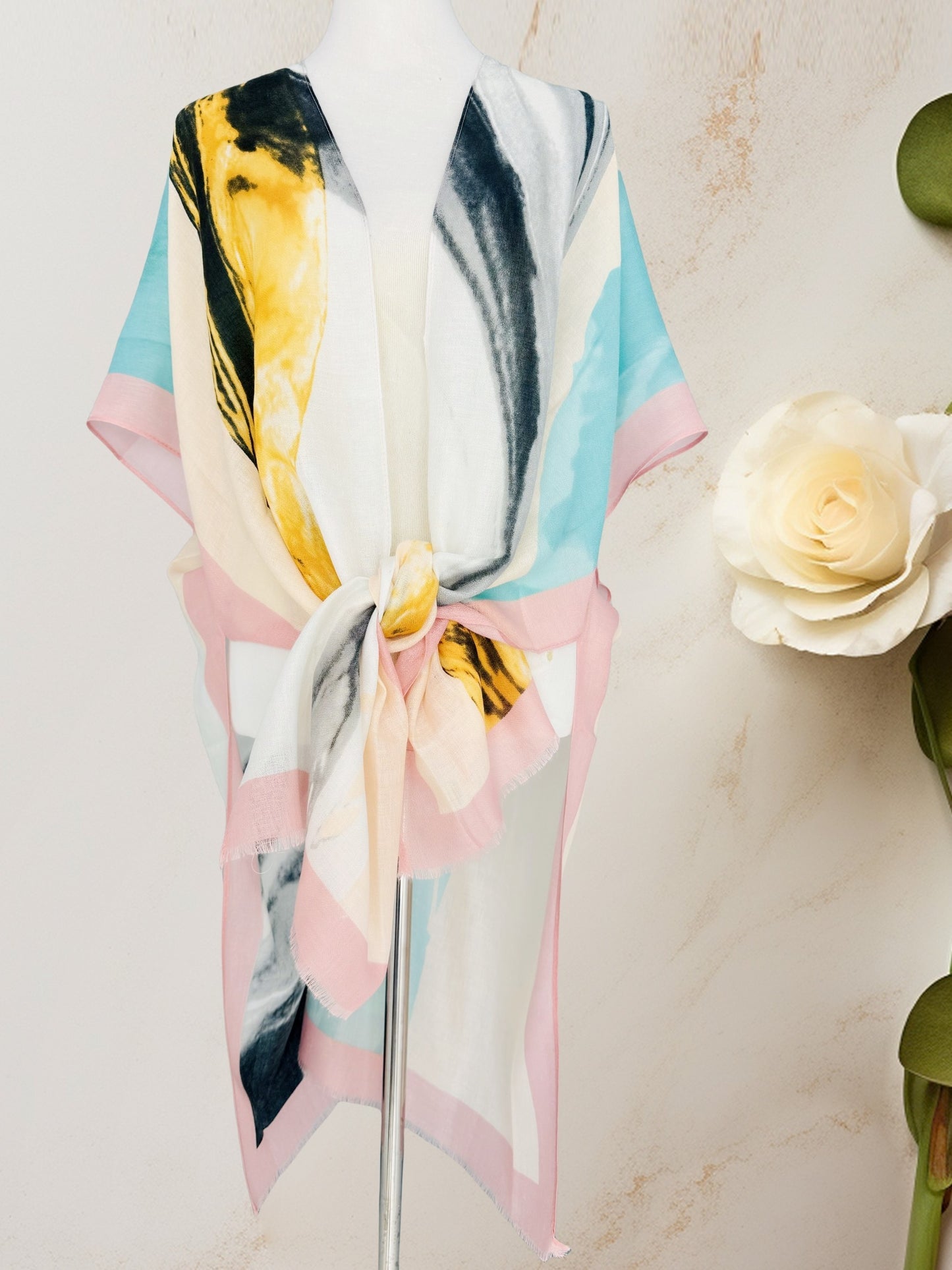 Romantic Abstract Watercolor Print Kimono for Versatile Styling