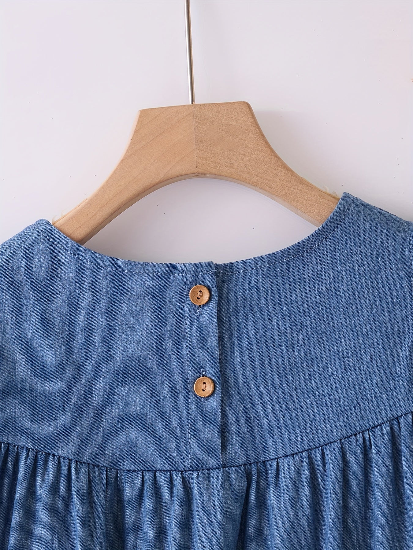 Girls Cotton Embroidered Denim Dress Frill Sleeve Loose Casual Fashion Dress