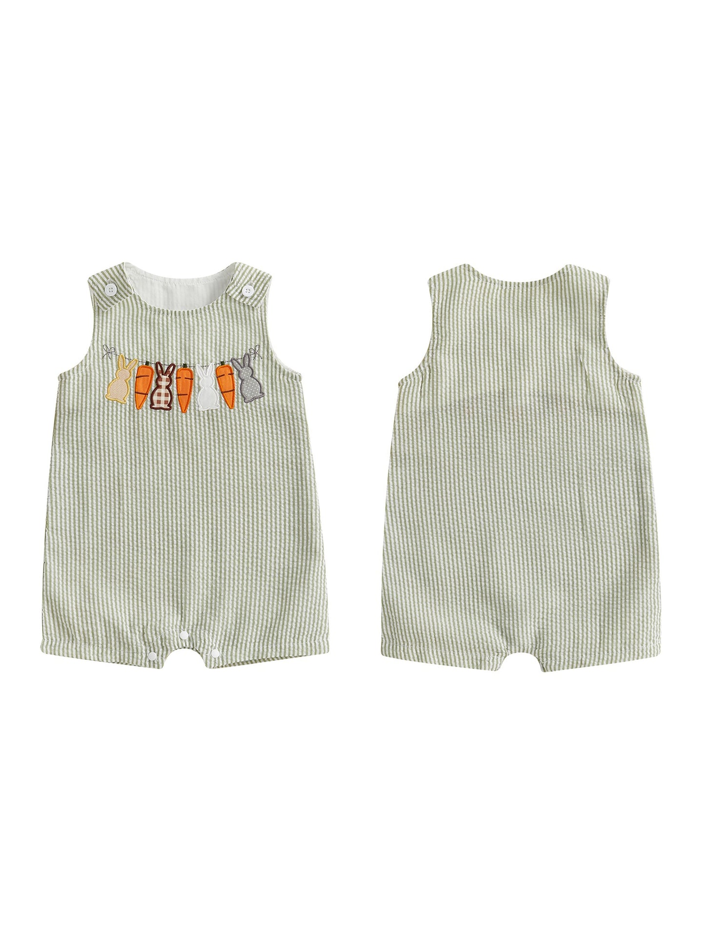 Toddler Girls Boys Overall Rompers Easter Clothes Rabbit Carrot Embroidered Sleeveless Baby Bodysuits Jumpsuits for Outdoor Fun