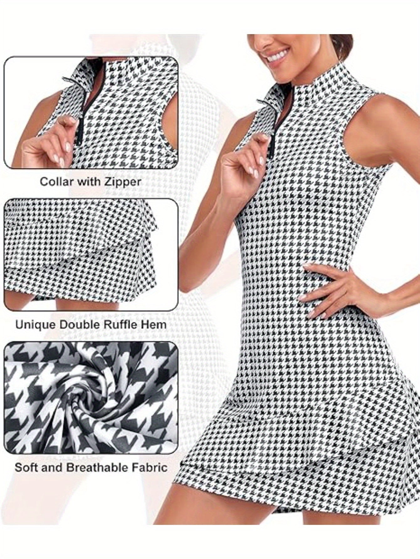Womens Sleeveless Pleated Dress with Shorts and Pockets