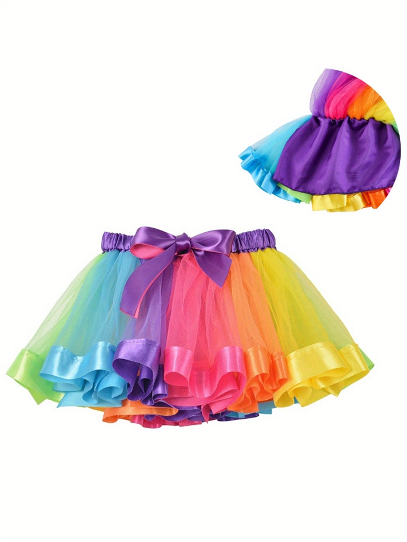 PUEMCO Girls 3pcs Rainbow Print Outfit Casual Crew Neck T-Shirt With Be You Graphic And Colorful Tutu Skirt Set Cotton Ideal For Outdoor Leisure And Home Wear