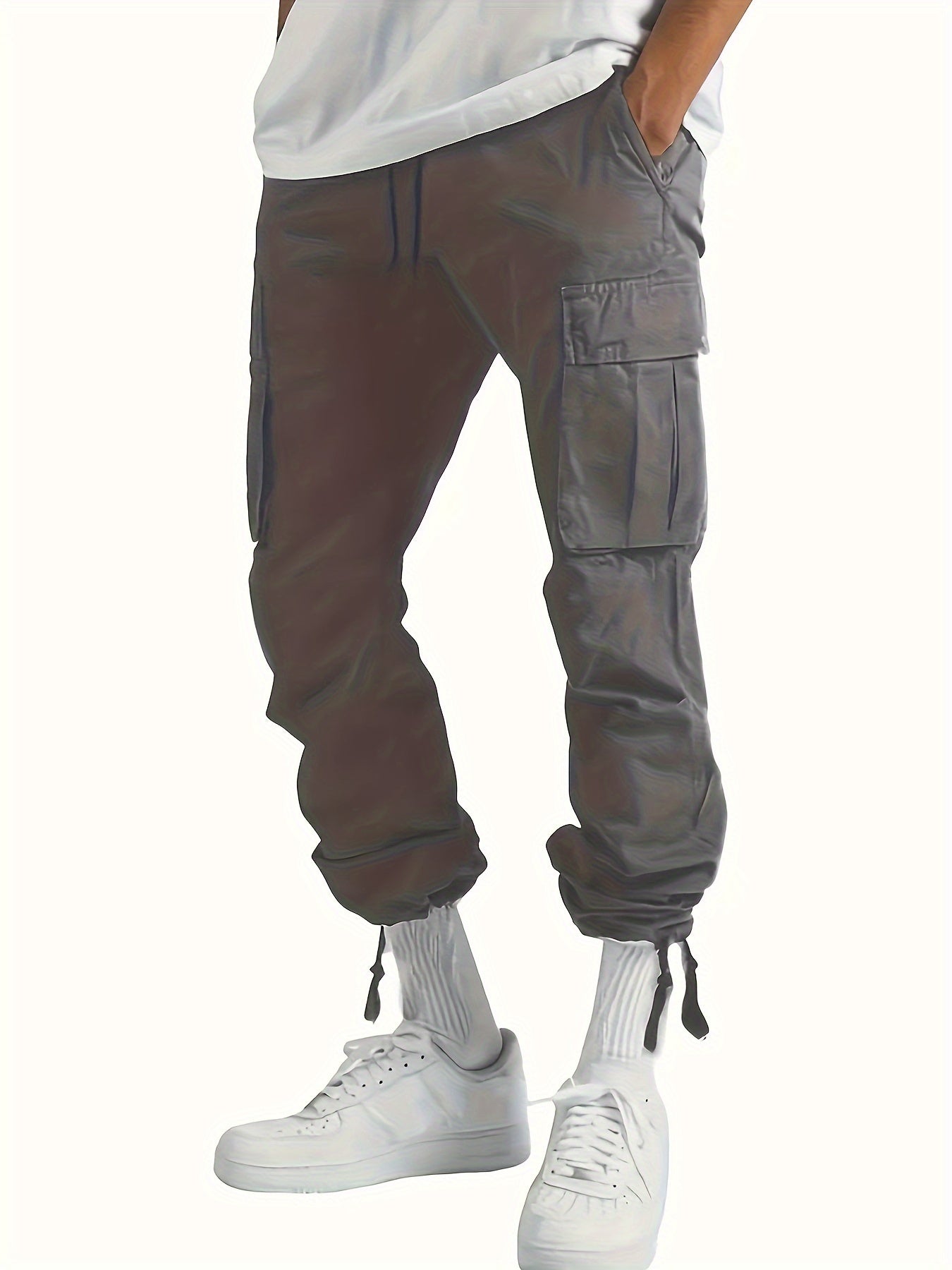 4 Pack Teen Boys Cargo Pants Loose Fit Casual Outdoor Pants with Multiple Pockets Machine Washable Polyester Blend Adjustable Drawstring Waist Available in Gray Beige and Black for Spring and Fall Activities
