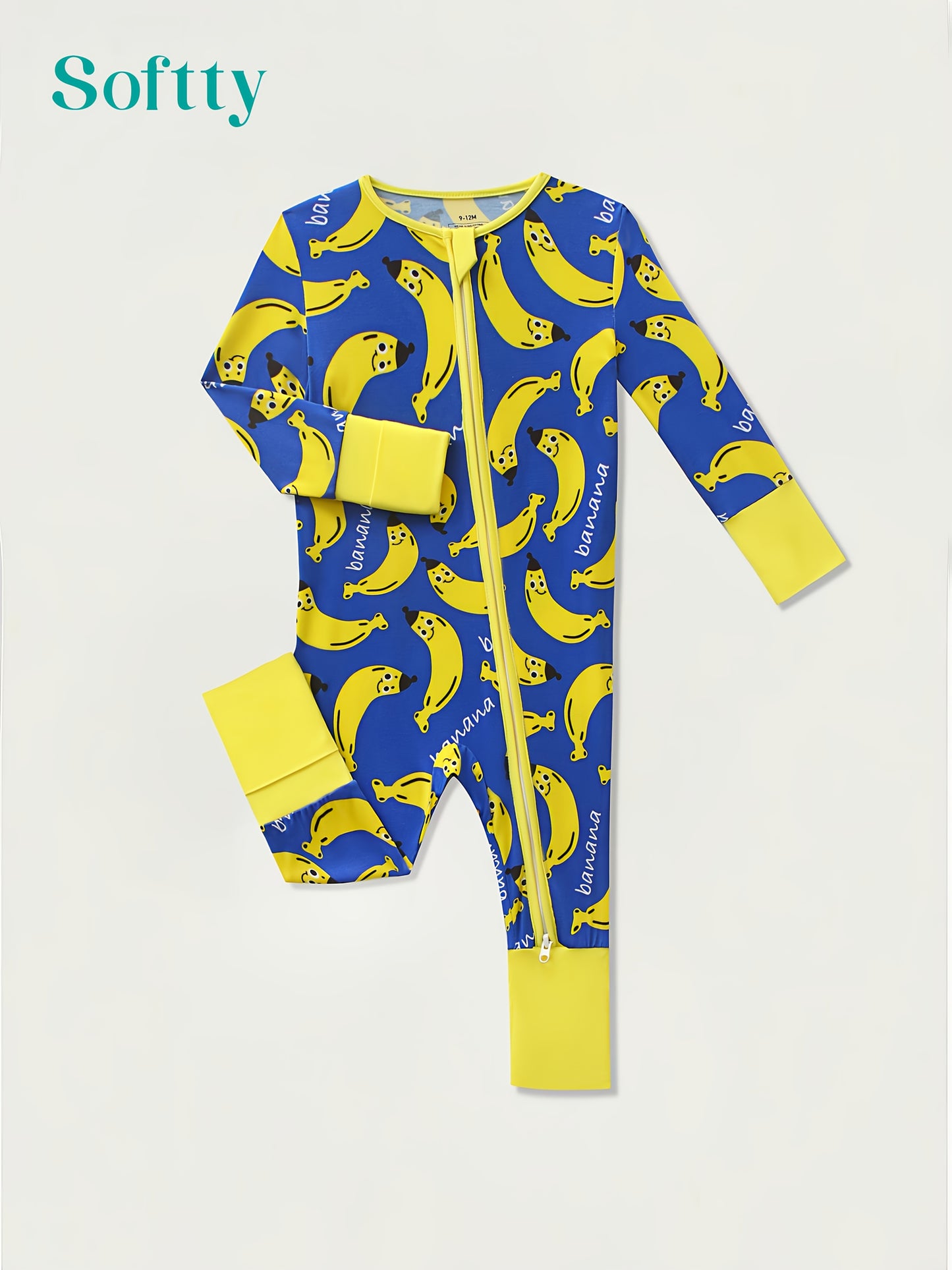 Baby Boys Bamboo Fiber Onesie with Two-Way Zipper and Protectors