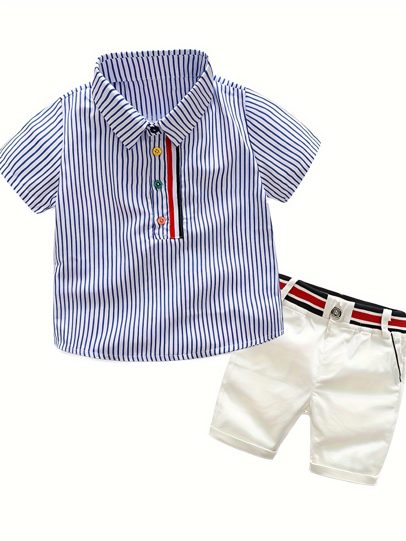 Boys Summer New European American Style Korean Short Sleeved Shirt Elastic Shorts Set Two Pieces