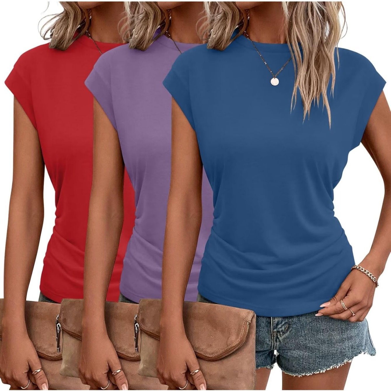 3-Pack Women's Cap Sleeve Crewneck T-Shirts for Versatile Style