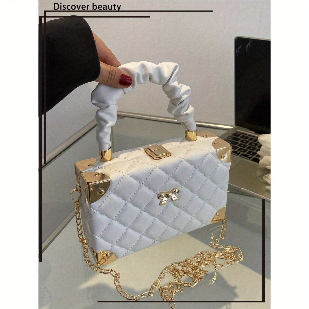 Quilted Cloud-Shaped Mini Box Bag with Bow Detail