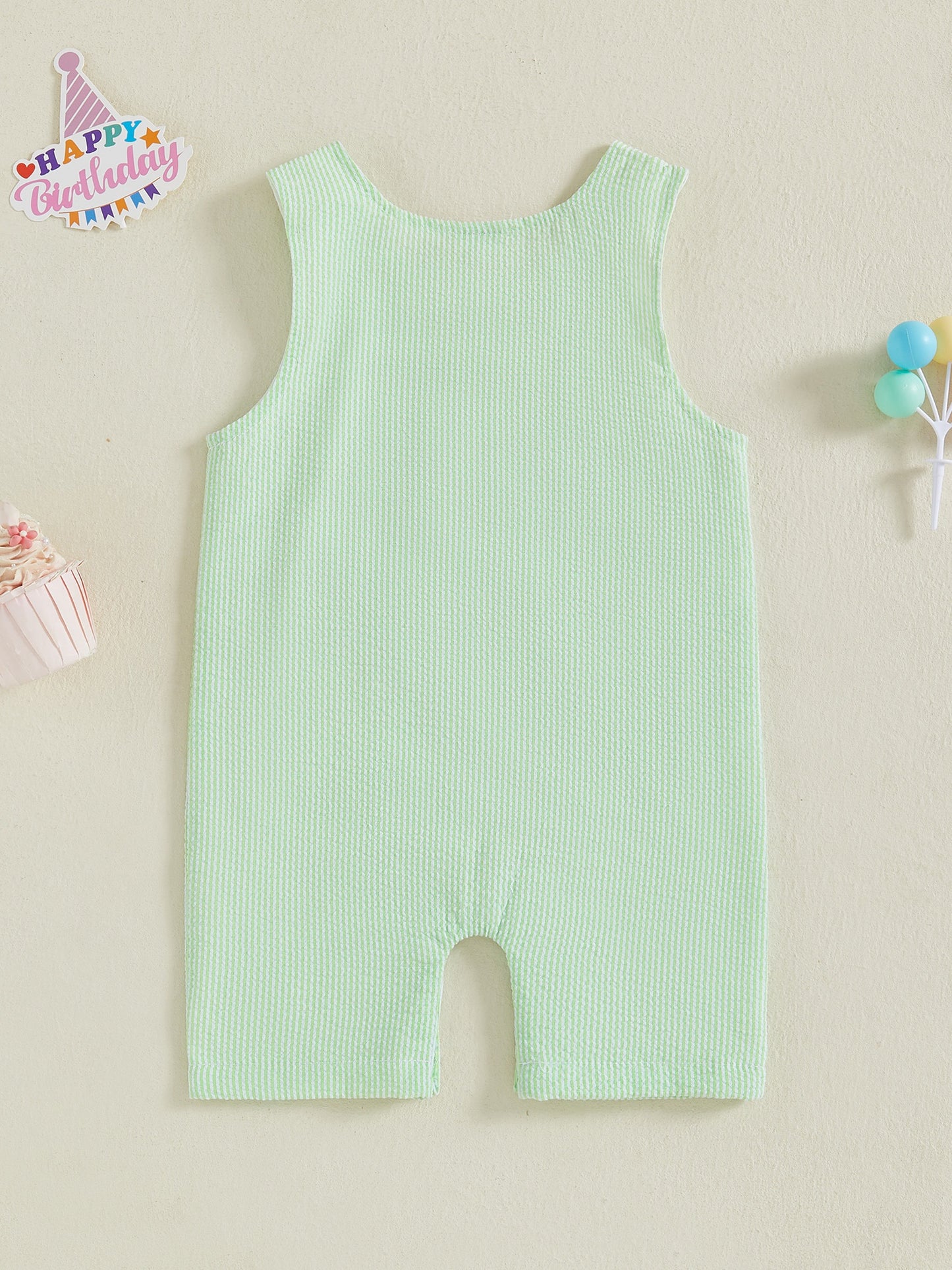 Baby Boys Rompers Birthday Clothes Cake Embroidery Stripe Summer Sleeveless Overalls Bodysuits Jumpsuits for Outdoor