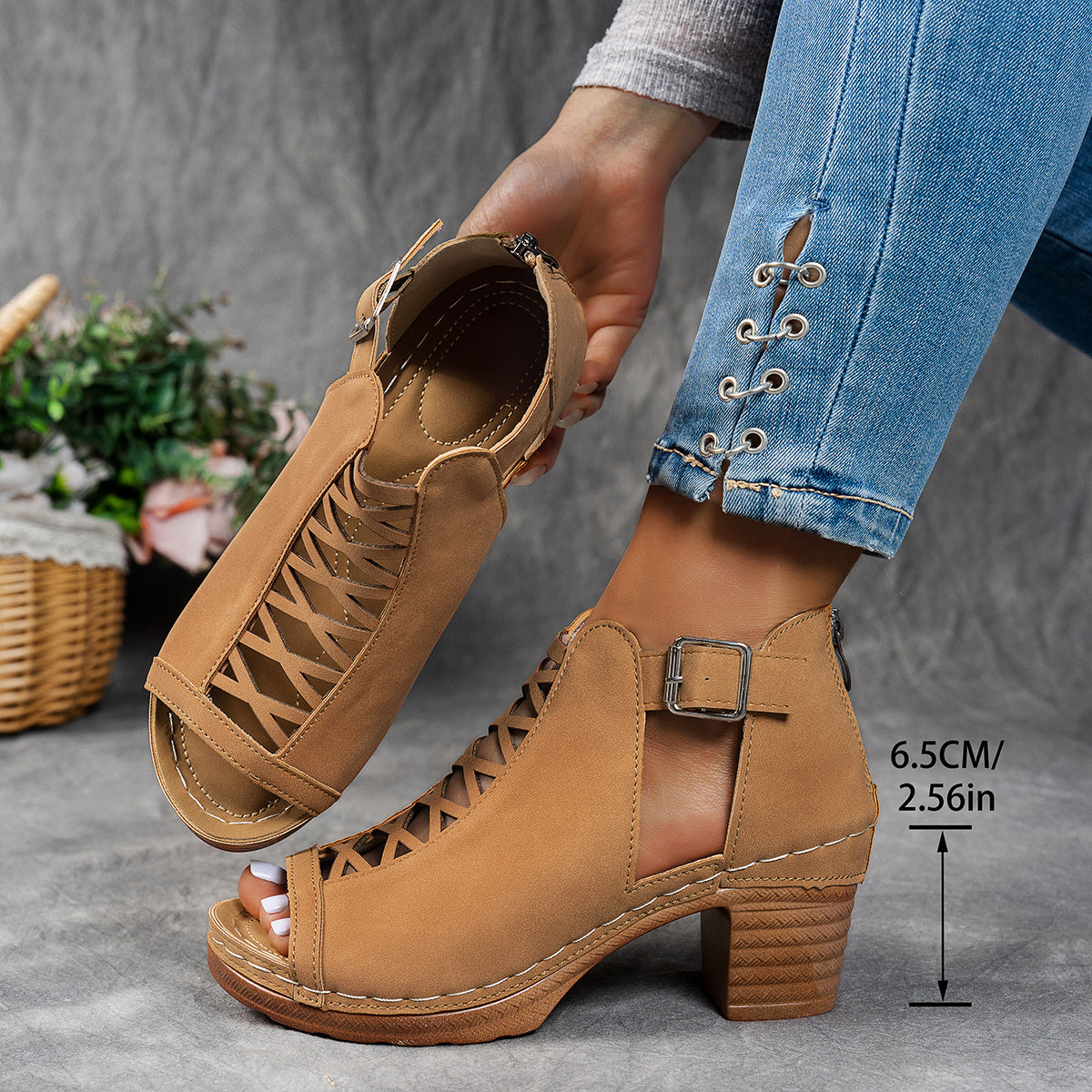 Women Summer Thick Heeled Casual Fish Spout Sandals