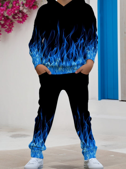 Boys 3D Printed Hoodie and Pant Set with Pockets