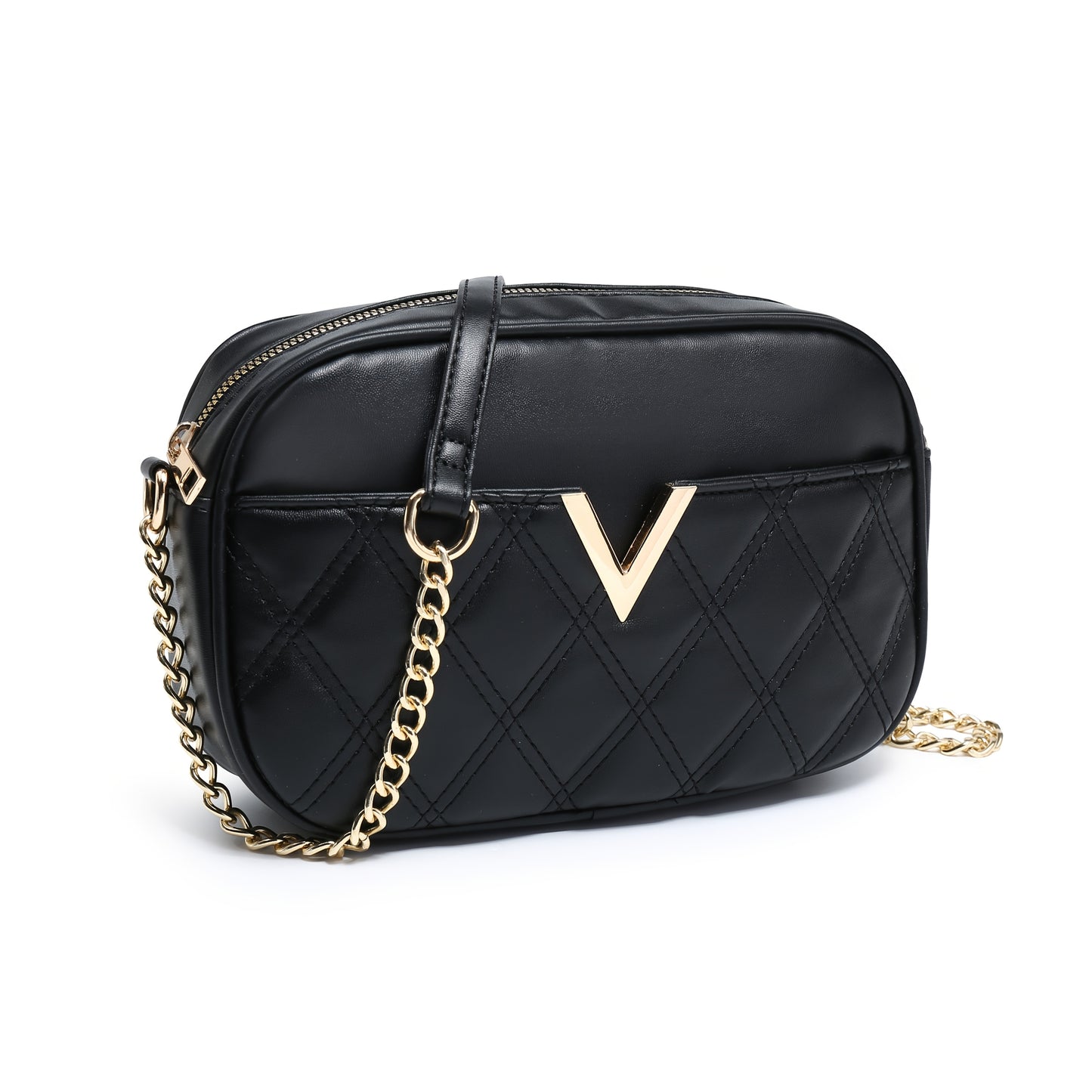 Stylish Quilted Crossbody Bag with Golden-Tone Chain Strap