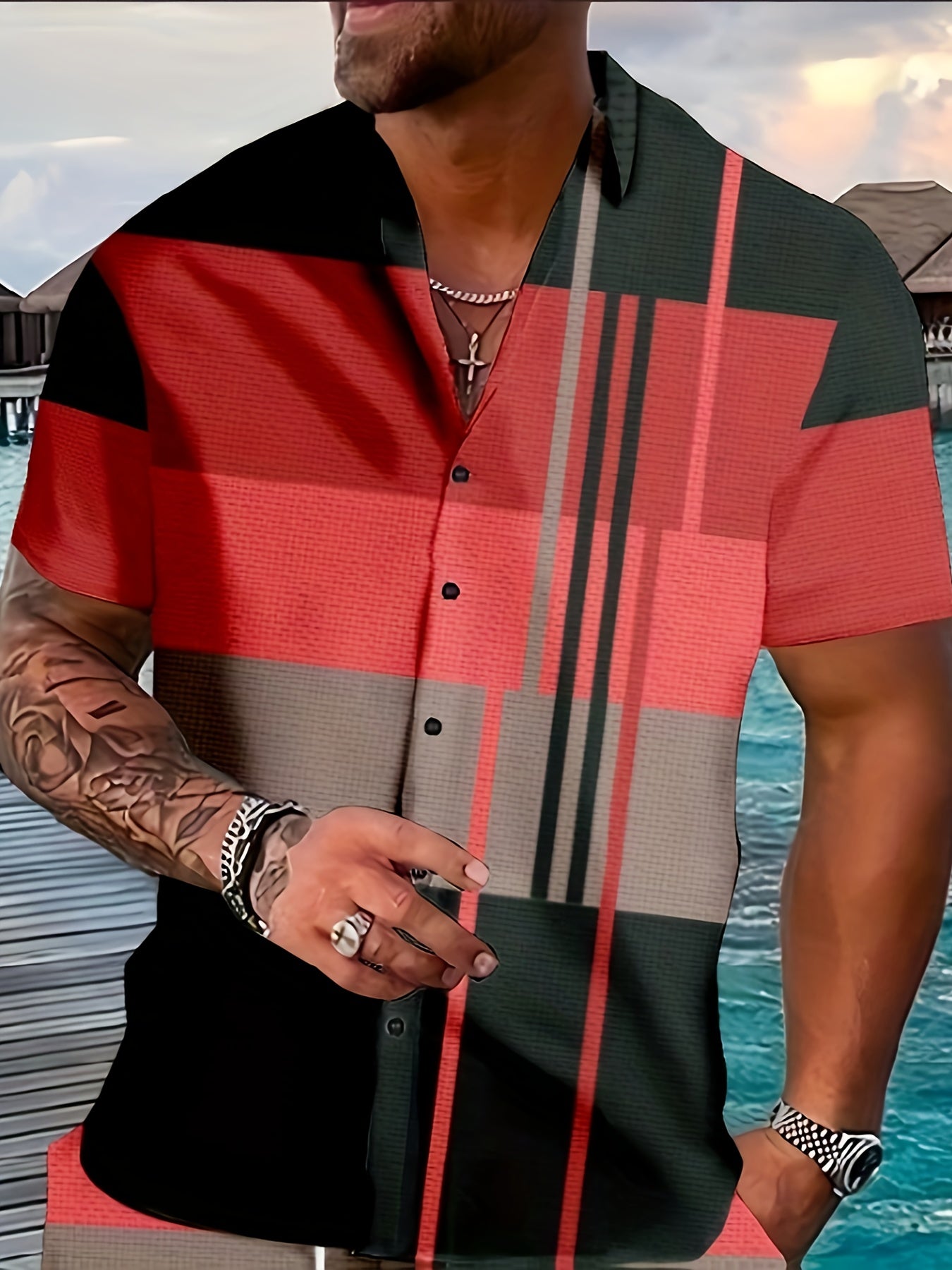 Men's Graphic Plaid Shirt Set for Casual Outdoor Style