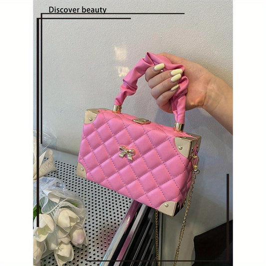 Quilted Cloud-Shaped Mini Box Bag with Bow Detail