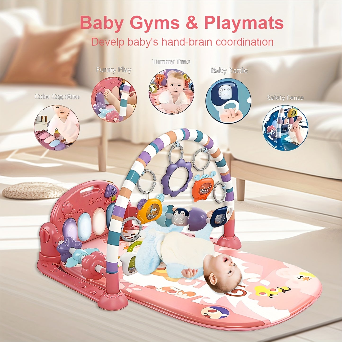 Baby Play Gym with Piano and Sensory Toys for Infants