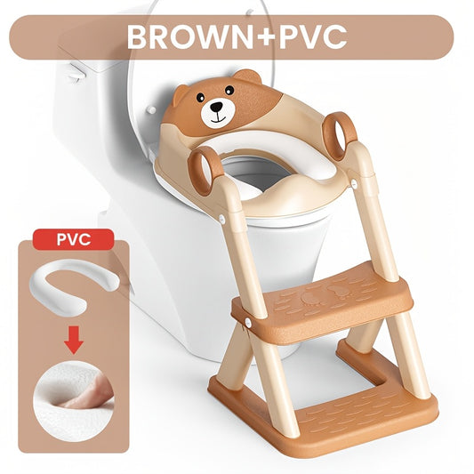 Cute Bear 2 In 1 Adjustable Height Potty Training Toilet With Splash Guard And Non Slip Pad Step Stool Foldable For Easy Storage Ideal Baby Essential Gift