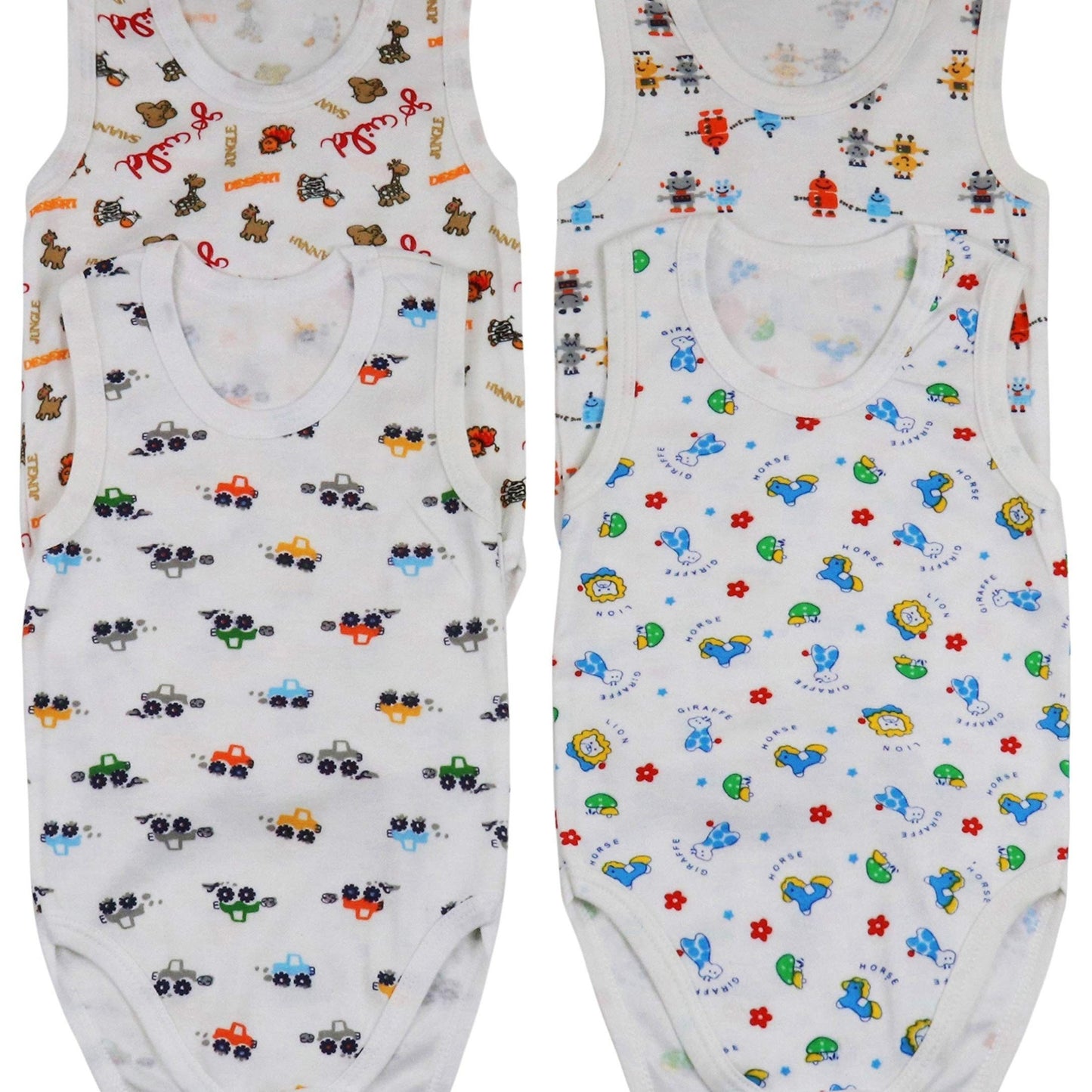 ToBeInStyle Baby Boys' Cartoon Tank Top Bodysuit 4 Pack